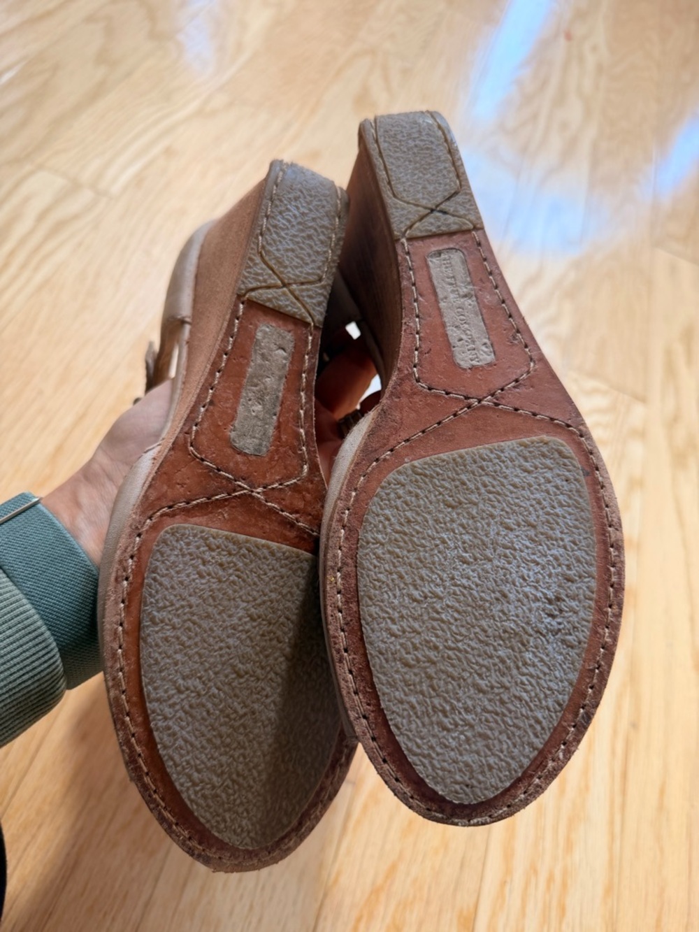 Frye Taupe Suede Wedge Sandals with Ankle Strap - Picture 6 of 7